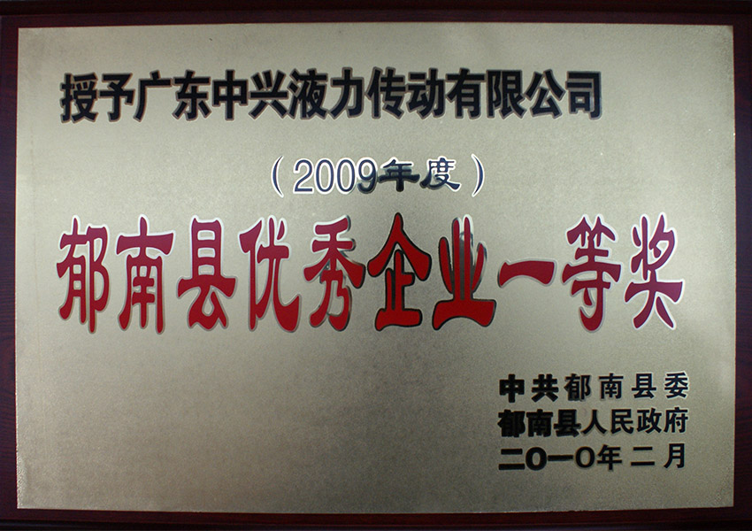2009年度郁南縣優(yōu)秀企業(yè)一等獎